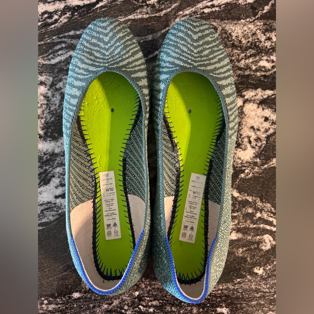 Rothy’s teal metallic square flats 10